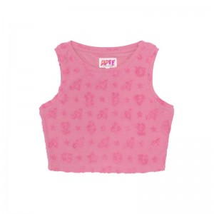 Women Bape Apee Pattern Embossed Towelling Vest T Shirts Pink USA | NJ0637367