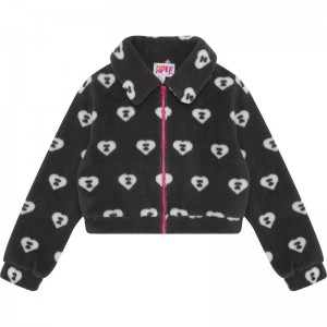 Women Bape Apee Pattern Sherpa Fleece Hoodie Jacket Hoodie Grey USA | YA9896186