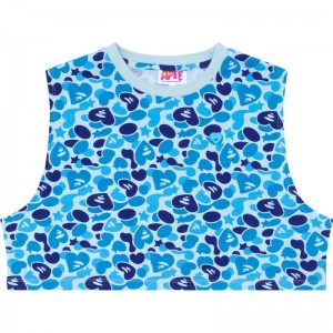 Women Bape Apee Printed Cropped Vest T Shirts Blue USA | NY3529159