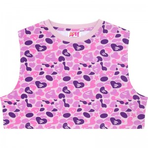 Women Bape Apee Printed Cropped Vest T Shirts Purple USA | ZU1860580