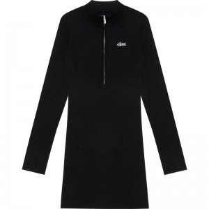 Women Bape Apee Ribbed Zip-up Knit Dress Dress Black USA | XI8350230