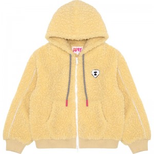 Women Bape Apee Sherpa Hoodie Jacket Hoodie Yellow USA | LJ7112512