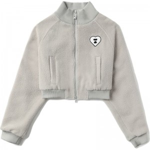 Women Bape Apee Sherpa Zip Up Jacket Jackets Grey USA | OR7838588