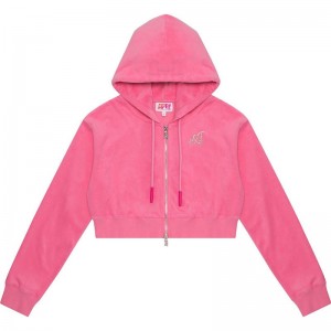 Women Bape Apee Towelling Zip Up Crop Hoodie Jacket Hoodie Pink USA | FG4781671