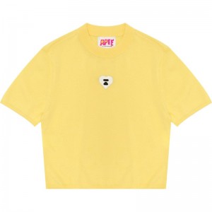 Women Bape Apee Turtleneck Short Sleeves Knit Top Knitwear Yellow USA | CT7333433