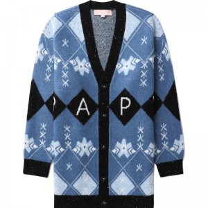 Women Bape Bapy Checked Cardigan Knitwear Blue USA | YP4399339