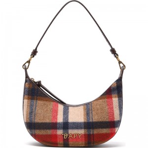 Women Bape Bapy Checked Shoulder Bag Bags Beige USA | IJ0881981