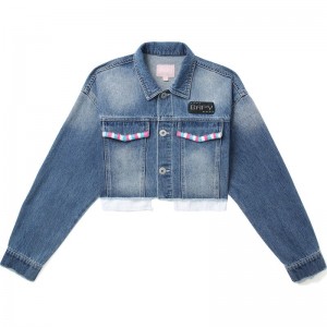 Women Bape Bapy Cropped Denim Jacket Jackets Dark Blue USA | VL3723973