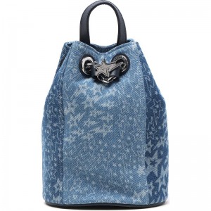 Women Bape Bapy Denim Patchwork Backpack Bags Blue X White USA | KB3466346