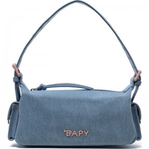 Women Bape Bapy Eyelet Denim Bag Bags Blue X White USA | CK3191811