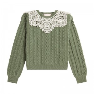 Women Bape Bapy Lace-patched Cable Knit Top Knitwear Green USA | TI8801381