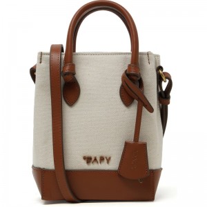 Women Bape Bapy Leather Trimmed Canvas Tote Bag Bags Ivory USA | UA2938798