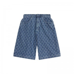 Women Bape Bapy Logo Monogram Jacquard Denim Shorts Shorts Blue USA | PM5944094