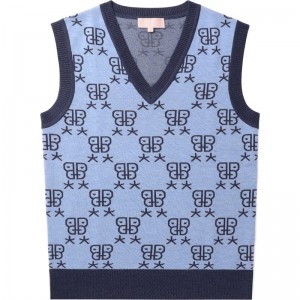 Women Bape Bapy Monogram Knit Vest Knitwear Blue White USA | RN9650760