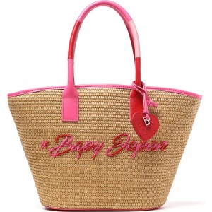 Women Bape Bapy Raffia Bag Bags Pink x Red USA | JR2310430