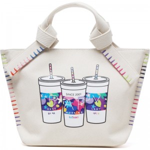 Women Bape Bapy Stitch Canvas Tote Bags Ivory USA | RK6120910