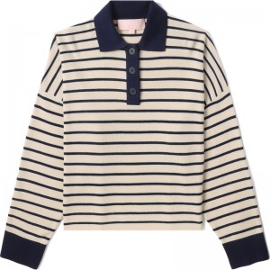 Women Bape Bapy Stripes Polo Sweater Knitwear Beige USA | LY4968998