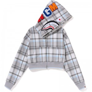 Women Bape Check Cropped Shark Full Zip Hoodie Hoodie Grey USA | JA0726176