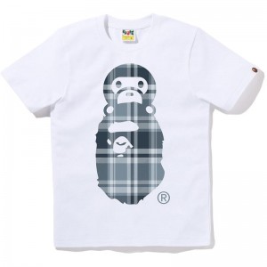 Women Bape Check Milo On Ape Head Tee T Shirts White USA | EF8672762