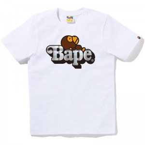 Women Bape Check Milo On Tee T Shirts White Grey USA | HU6523253