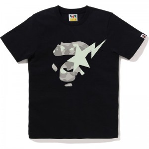 Women Bape City Camo Ape Face Sta Tee T Shirts Black USA | PA9218928