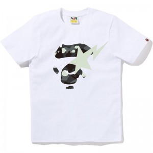 Women Bape City Camo Ape Face Sta Tee T Shirts White USA | DE9299629