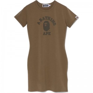 Women Bape College Bodycon Tee Onepiece Dress Grey USA | MQ7463643