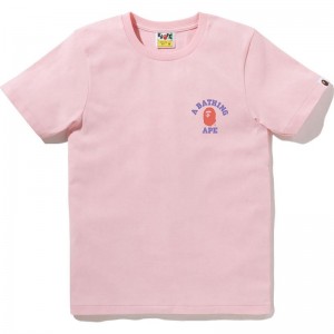 Women Bape College One Point Tee T Shirts Pink USA | UM0427647