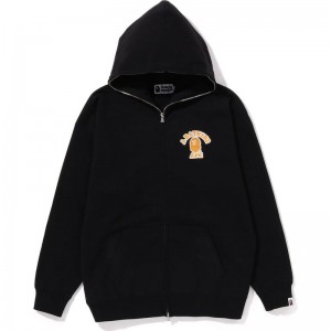 Women Bape College Patched Oversized Full Zip Hoodie Hoodie Black USA | CX8896486