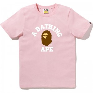 Women Bape College Tee T Shirts Pink USA | VW0981691