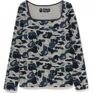 Women Bape Cookie Camo 2 L/S Tee T Shirts Beige USA | CQ7822182