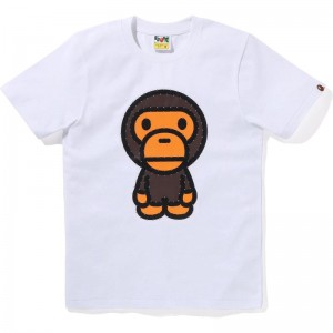 Women Bape Crystal Stone Big Baby Milo Tee T Shirts White USA | JM0748178