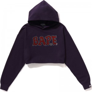 Women Bape Crystal Stone Cropped Pullover Hoodie Hoodie Purple USA | KN4138118