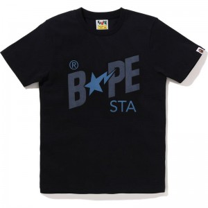 Women Bape Denim Sta Logo Tee T Shirts Black USA | TG4256426