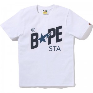 Women Bape Denim Sta Logo Tee T Shirts White USA | NS2255025