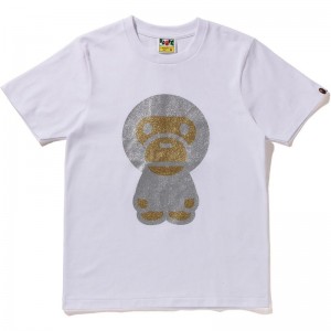 Women Bape Glitter Big Baby Milo Tee T Shirts White USA | NX4860480