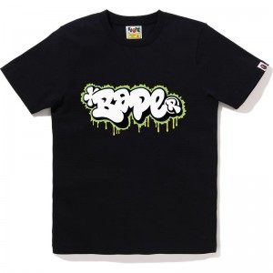 Women Bape Graffiti Logo Tee T Shirts Black USA | PD7774874