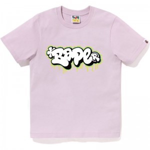 Women Bape Graffiti Logo Tee T Shirts Purple USA | NN4377837