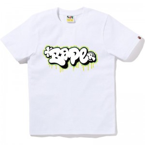 Women Bape Graffiti Logo Tee T Shirts White USA | GH2595955