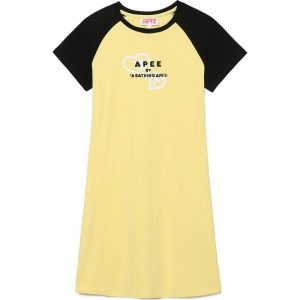 Women Bape Graphic Raglan Minidress Dress Yellow USA | PE6237327