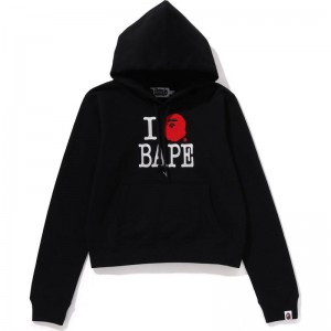 Women Bape I Love Pullover Hoodie Hoodie Black USA | DY7327137