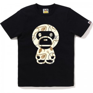 Women Bape Jewels Big Baby Milo Tee T Shirts Black USA | NQ3066106