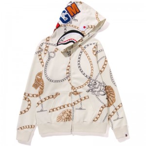 Women Bape Jewels Shark Full Zip Hoodie Hoodie White USA | OY8539059