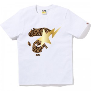 Women Bape Leopard Ape Face Sta Tee T Shirts White Beige USA | EL5908098