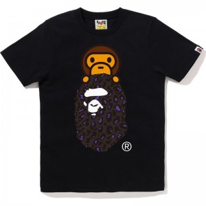 Women Bape Leopard Milo On Ape Head Tee T Shirts Black USA | KD3440740