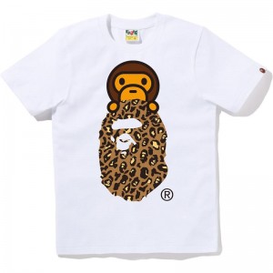 Women Bape Leopard Milo On Ape Head Tee T Shirts White Beige USA | TM0981991