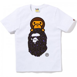 Women Bape Leopard Milo On Ape Head Tee T Shirts White Black USA | PN1732872