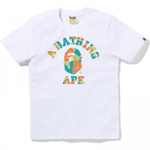 Women Bape Liquid Camo College Tee T Shirts White Green USA | YV0237127