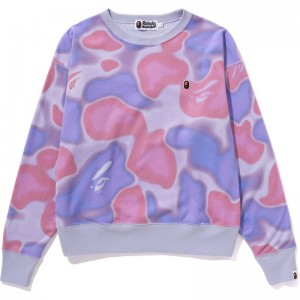 Women Bape Liquid Camo Crewneck Wide Fit Sweatshirts Purple USA | TI7959099