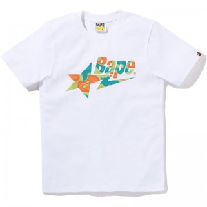 Women Bape Liquid Camo Sta Logo Tee T Shirts White Green USA | KR8309339